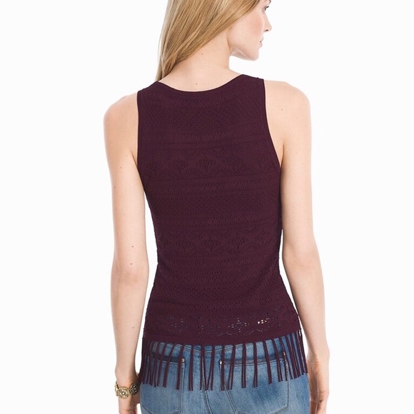 WHBM Cabernet Lace & Fringe Boho Tank Top - Picture 2 of 9